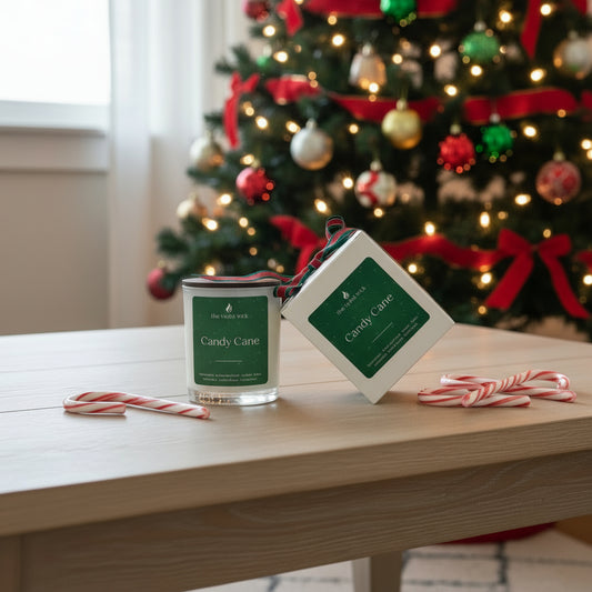 Candy Cane Soy Candle | buttermint, white mint leaf, amber, white chocolate, vanilla & white musk