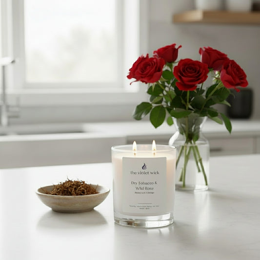 Dry Tobacco & Wild Rose Soy Candle | fresh hay, tobacco leaf, honey, iris, wild rose, amber & musk