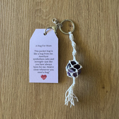 Amethyst Crystal Pocket Hug Key Ring From The Violet Wick