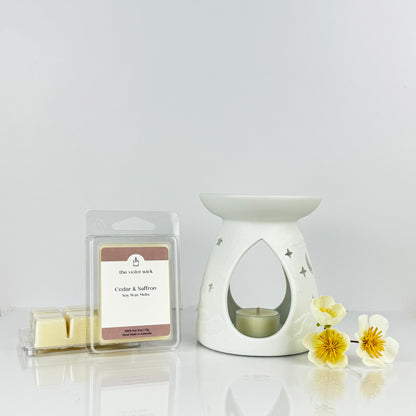 Cedar & Saffron Soy Wax Melt with Tealight Burner from The Violet Wick