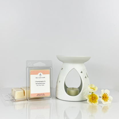 Champagne & Strawberries Soy Wax Melt with Tealight Burner from The Violet Wick