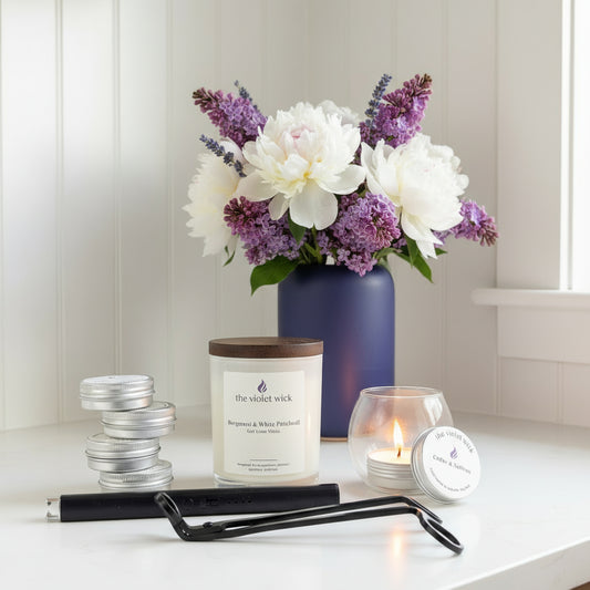 Candle starter kit including candle, 5 tealights, wick trimmer and lighter by The Violet Wick