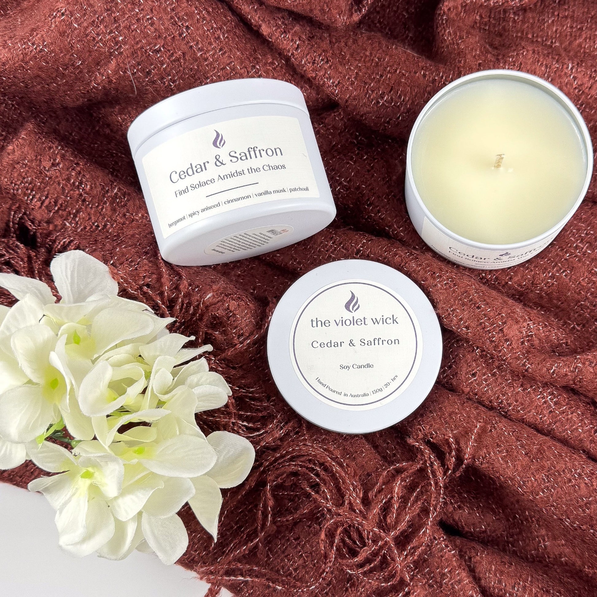 Cedar & Saffron Soy Candle - White Tin