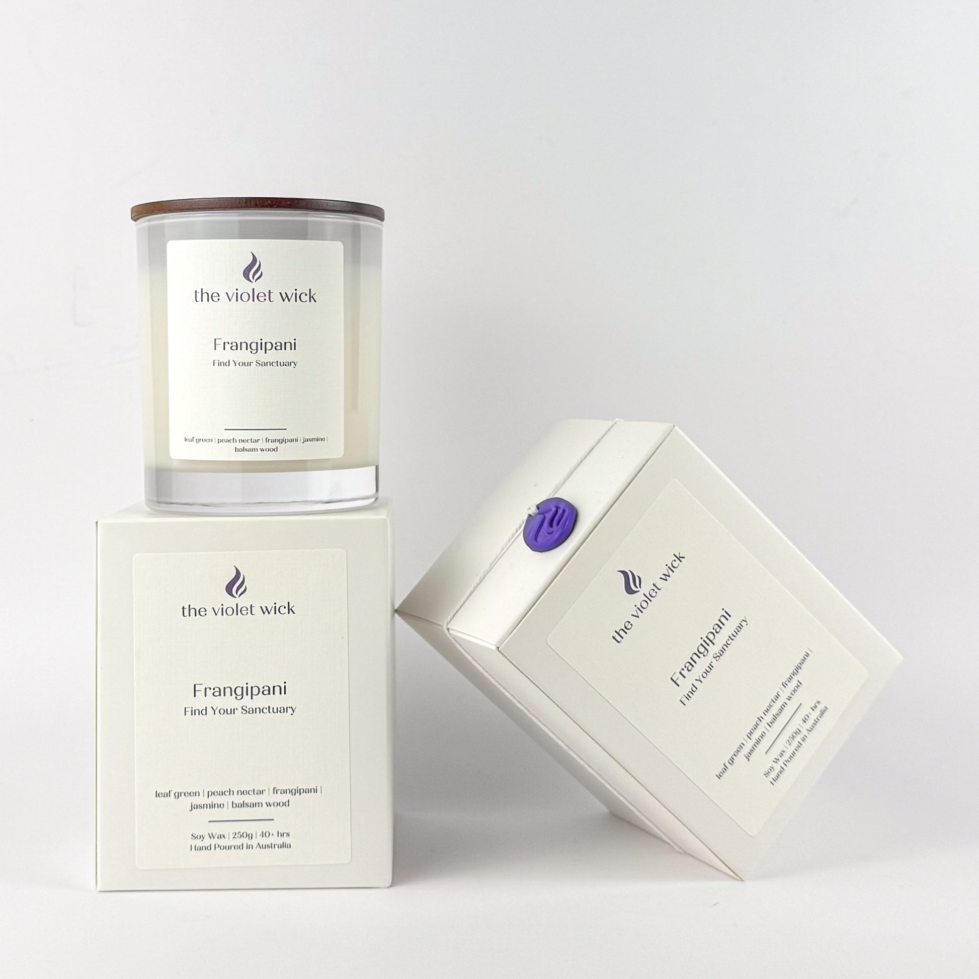 Frangipani Soy Candle | peach nectar, frangipani, jasmine, leaf green & balsam wood