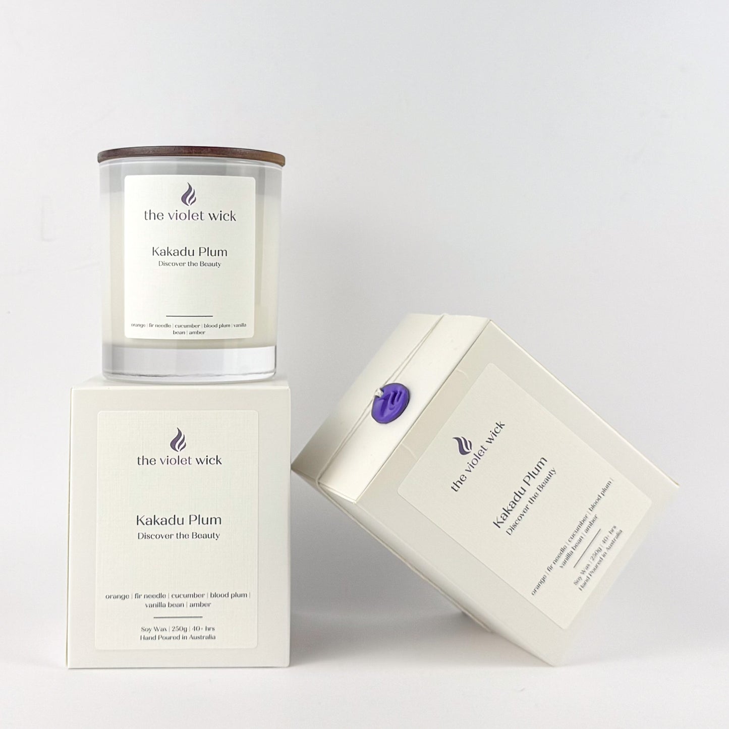 Kakadu Plum soy candle by The Violet Wick on white background