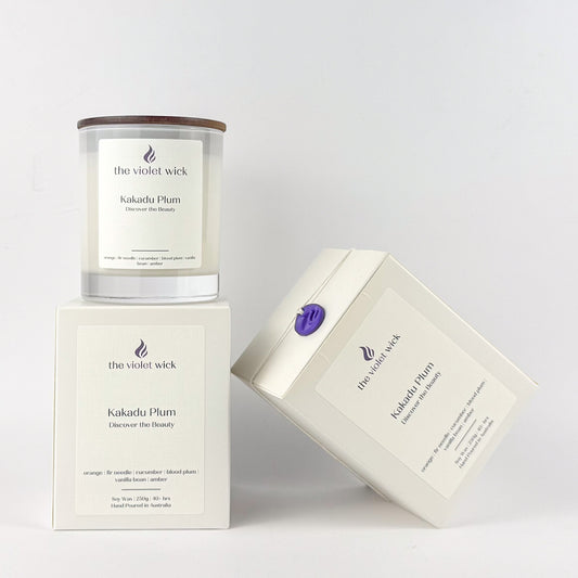 Kakadu Plum soy candle by The Violet Wick on white background