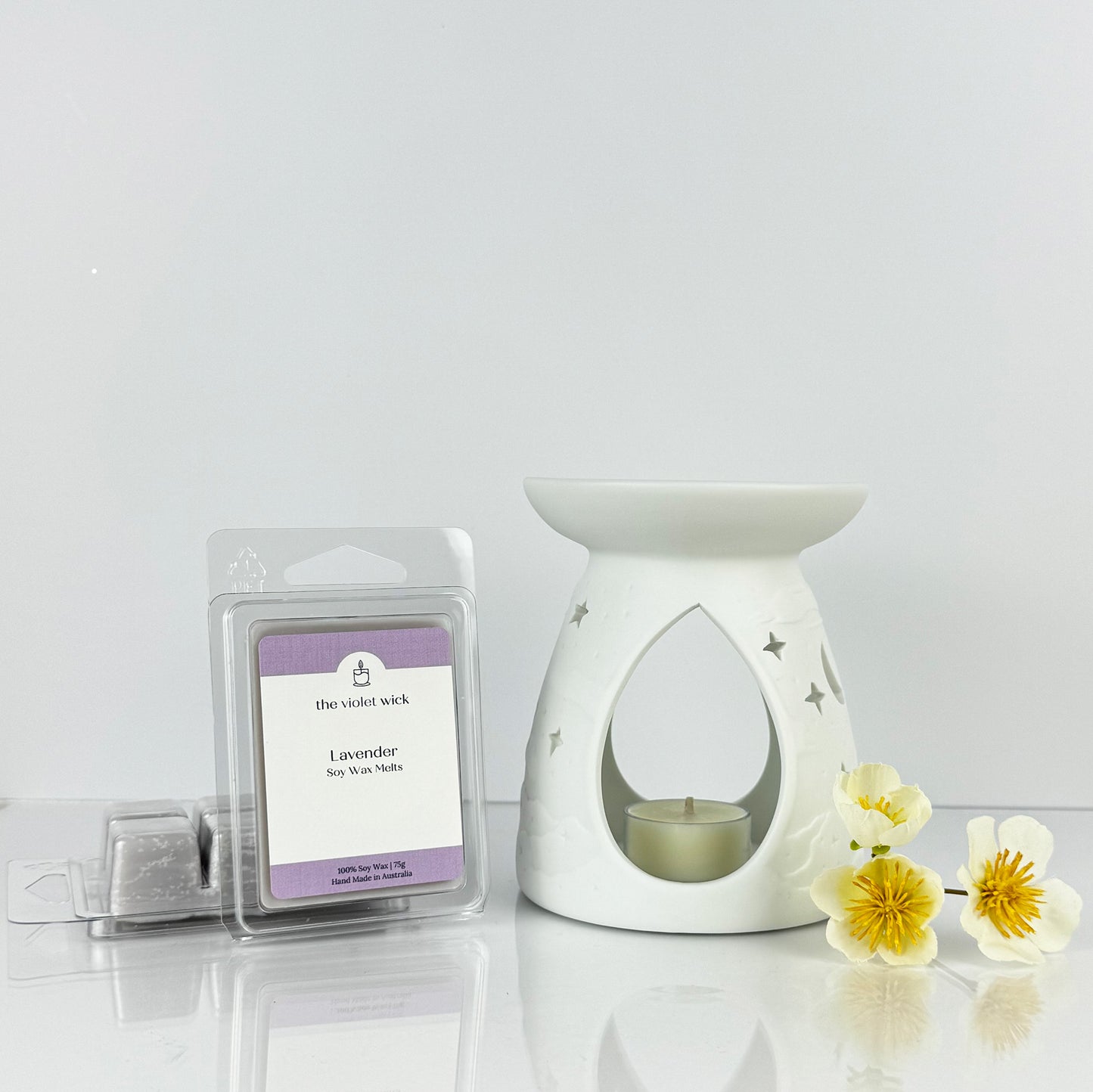 Lavender Soy Wax Melt with Tealight Burner from The Violet Wick