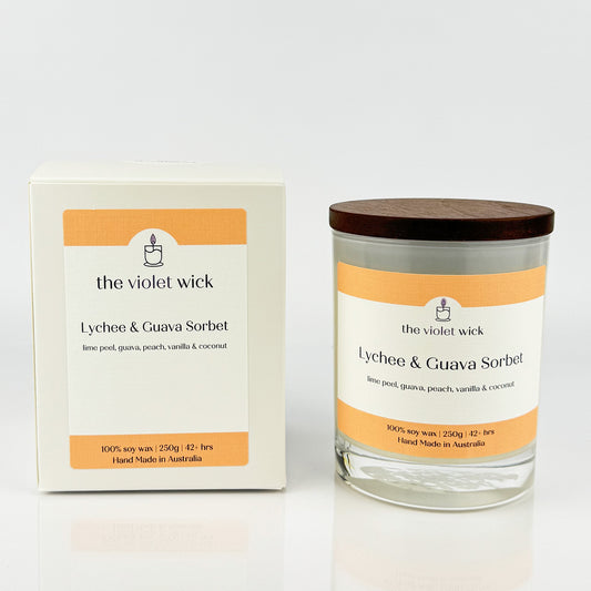 Lychee & Guava Sorbet Soy Candle | Lychee, Lime, Guava, Peach, Vanilla & Coconut