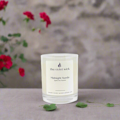 Midnight Suede soy candle from The Violet wick