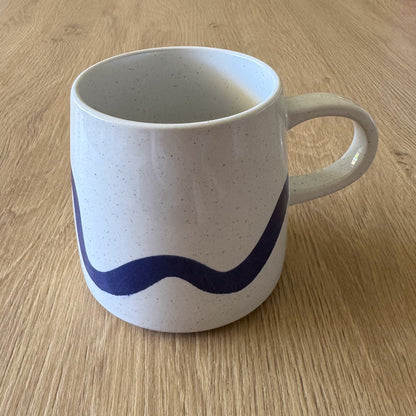Stoneware mug with dark blue squiggle line from The Violet Wick