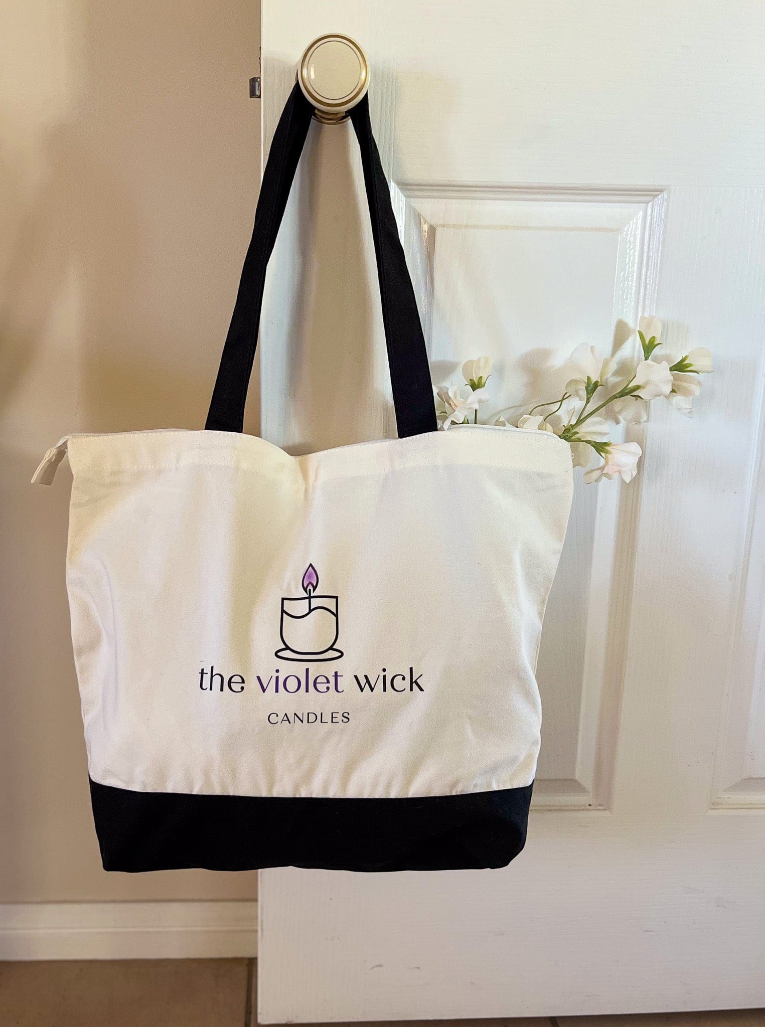 Large Zip Cotton Canvas Tote Bag